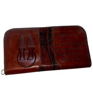 VTG Money Bag Large Ledger Wallet Zipper Tooled Western Leather Zipper 1964